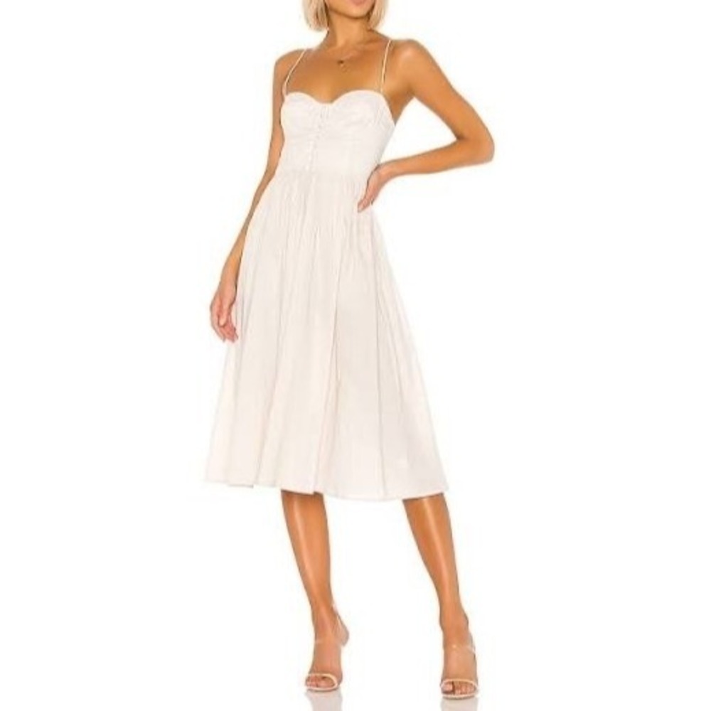 L'Academie Sonia Bustier Midi Dress Size XS Beige Corset Button Front Pockets